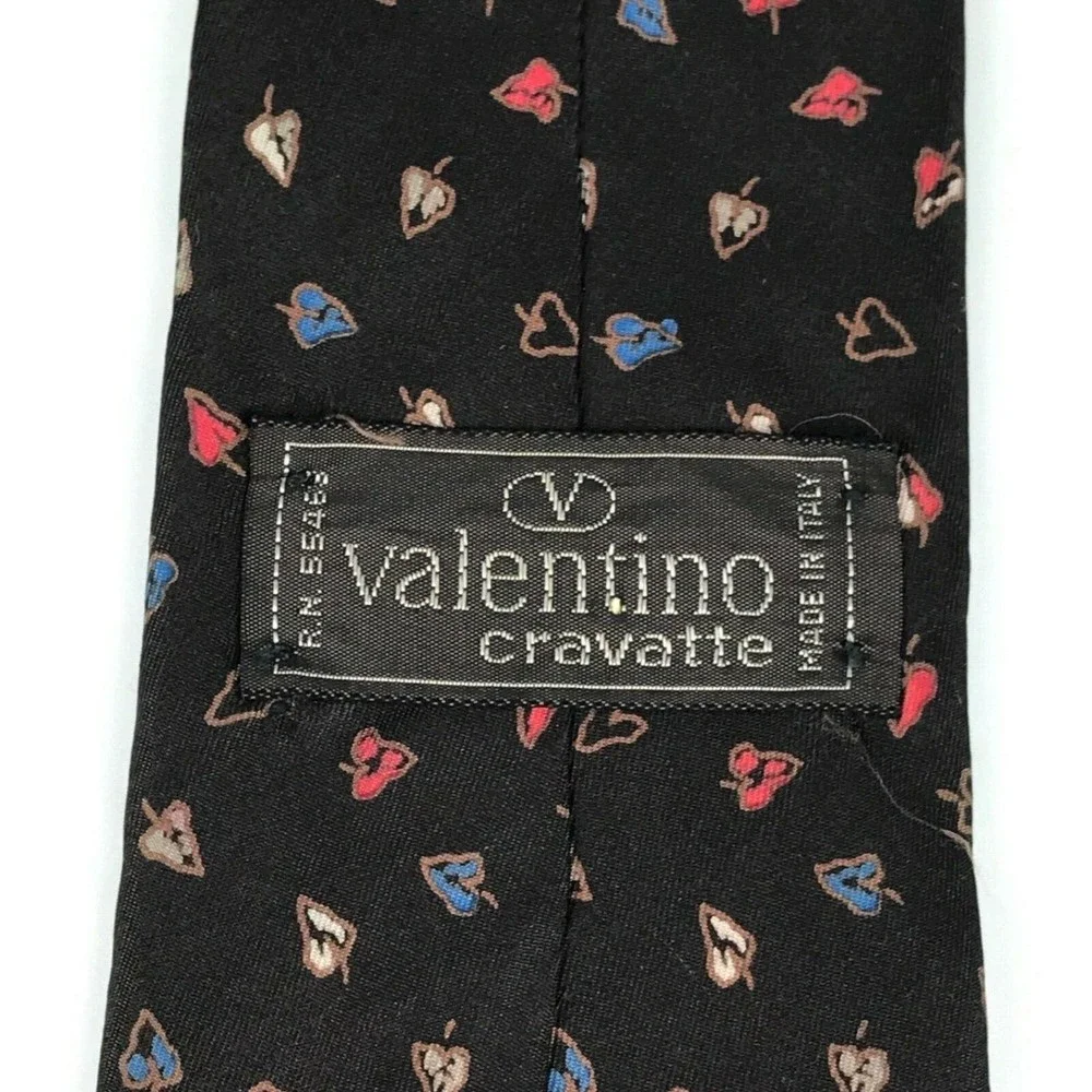 Valentino 834 Black Silk Tie Leaves Fall Theme Slim Classic 3